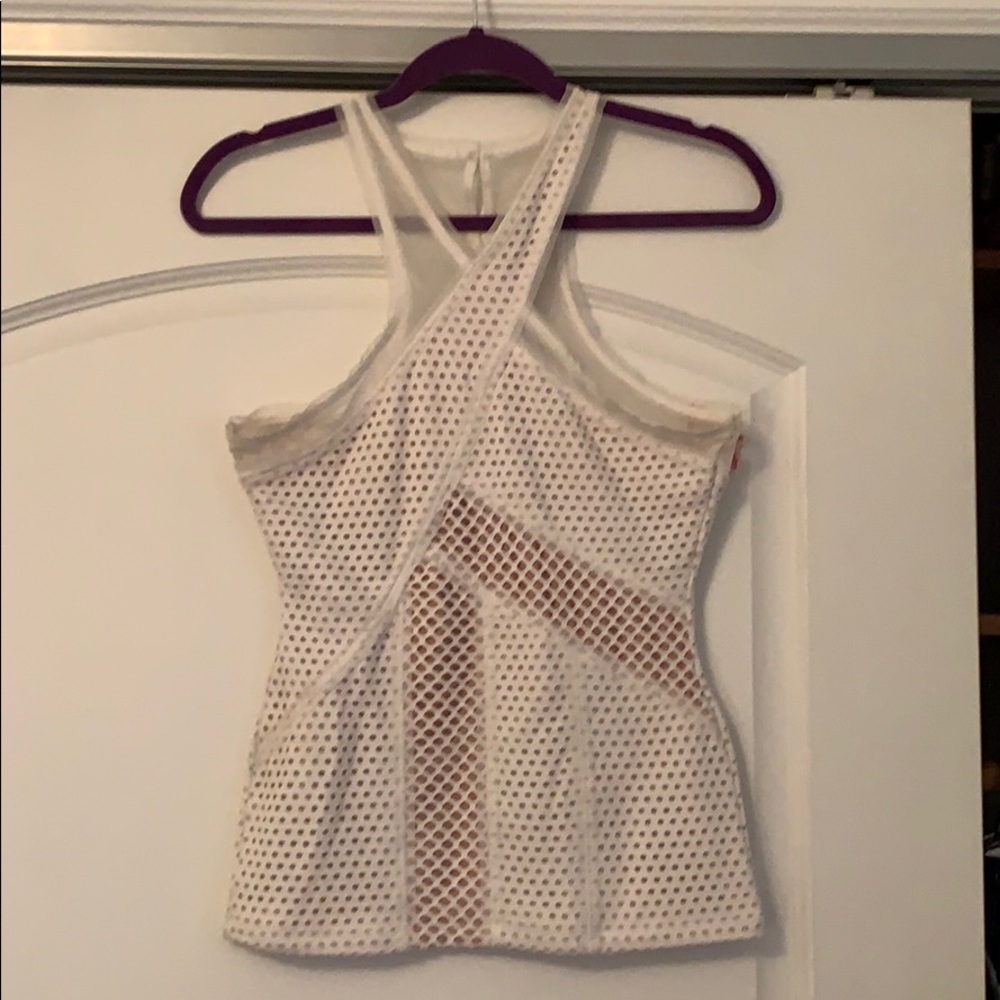 BCBG Maxaria Ariza White and nude sheer top